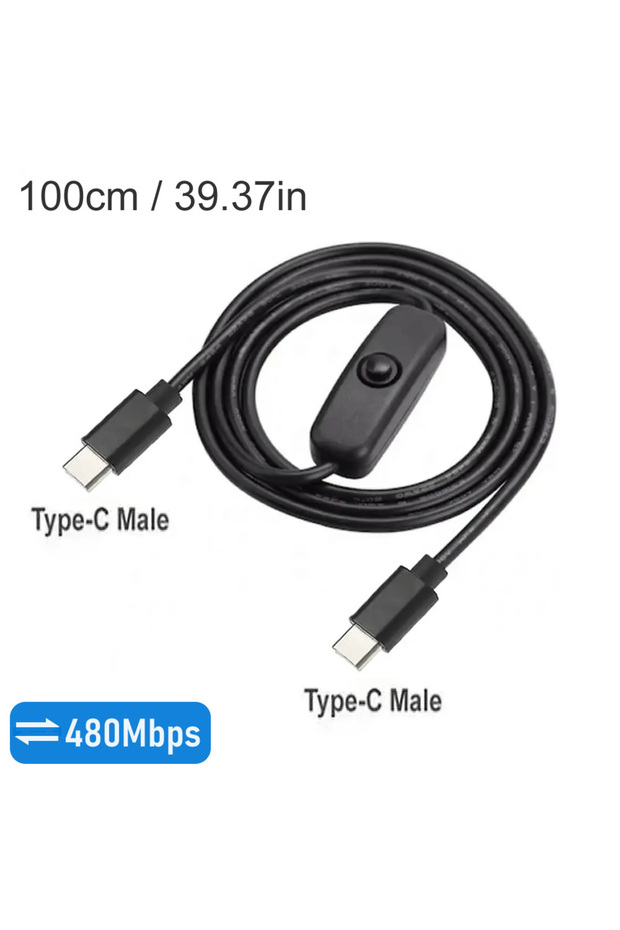 كابل بيانات USB C إلى Type C بطول 100 سم بقوة 60 واط - مزود بمفتاح تشغيل/إيقاف، 20 فولت 3 أمبير، شحن سريع PD 60 واط، نقل بيانات