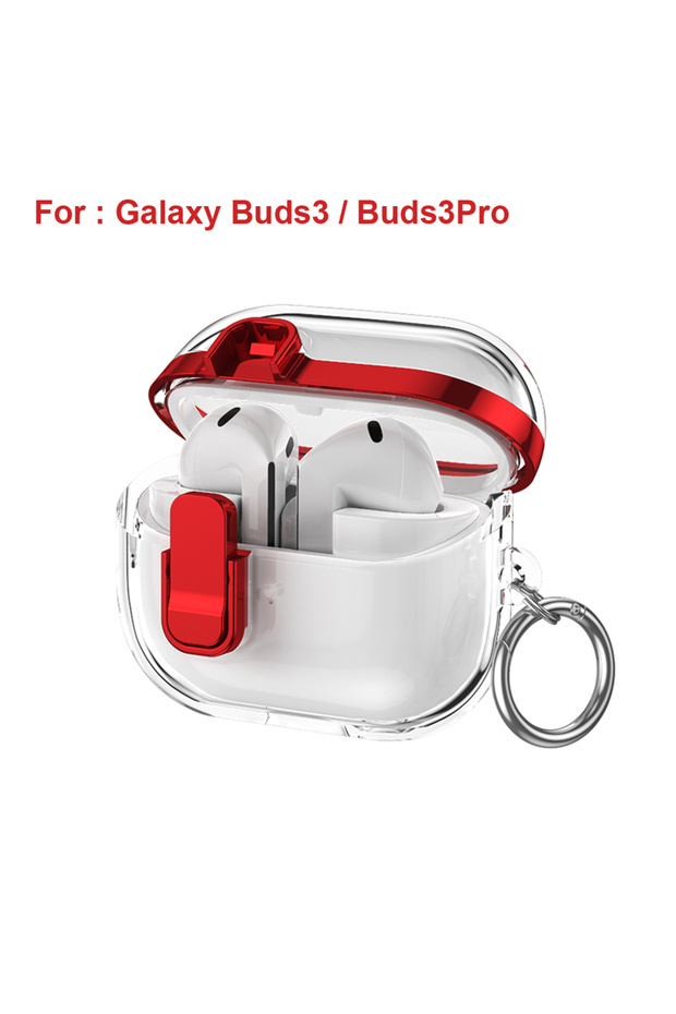 غطاء سماعات أذن أحمر شفاف مزود بقفل آمن لسماعات Buds 3 / Buds 3 Pro، مقاوم للصدمات...