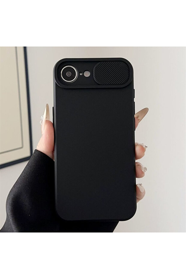 جراب هاتف iPhone 16e أسود منزلق لحماية عدسة الكاميرا ومضاد للصدمات لهاتف iPhone 16E 15 14 Plus 13 12