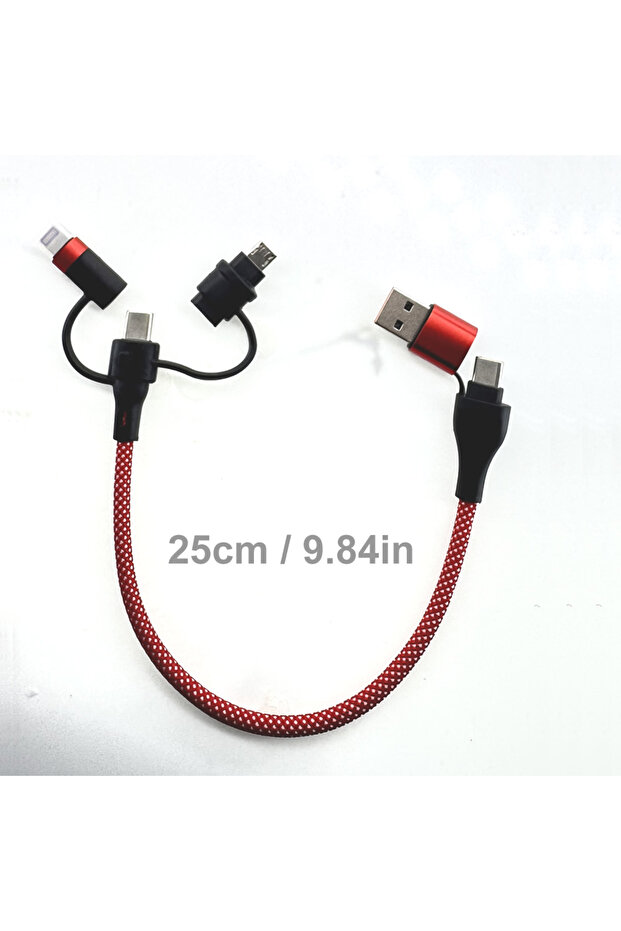 5 في 1 25 سم - أحمر PD 65 واط 4 كابل شحن سريع متعدد 5 في 1 USB C مضفر من النايلون كابل مزامنة بيانات USB A