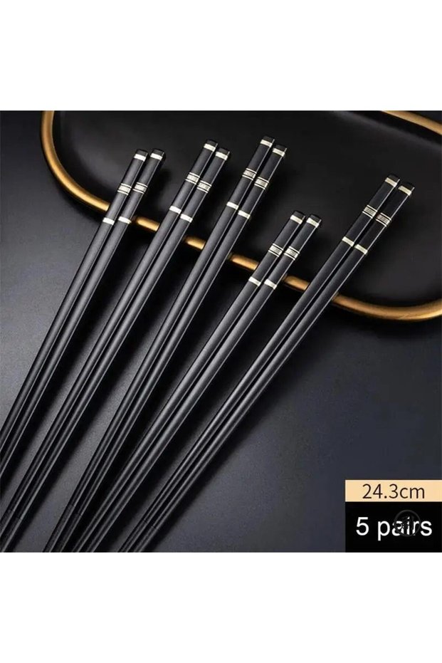 5pairs Black 5 Pairs Chinese Japanese Chopsticks Sushi Sticks Korean Chopsticks Reusable Alloy Chop