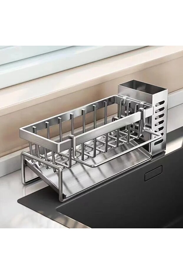 Silvery Pro Kitchen Sink Drain Rack Organizer Kitchen Multifunctional Stainless Steel Drain Rack for