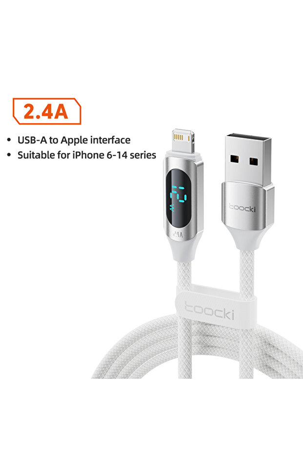 1m White USB iPhone Data Cable LED Display Multi-color 2.4A Fast Charging Charger iP C