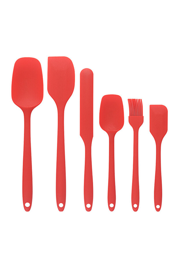 Red-Bag 6pc Silicone Spatula set for baking-cake frosting kit with brush, non-stick scrapers & cream