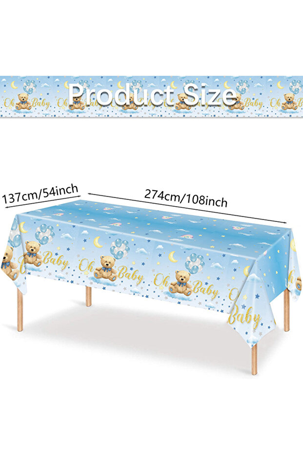 blue Oh Baby Pink Blue Bear Tablecloth Rectangle Disposable Table Covers for Baby Shower Boy Girl ki