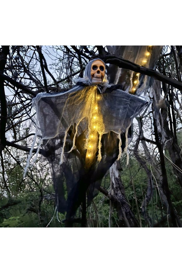 One Size As shown Halloween Hanging Ghost Decorations Skull Scary Gauze Fabric for Haunted House Por