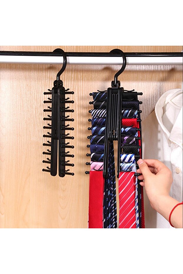 A New 20row Tie Hanger Belt Storage Rack Men's Tie Adjustable Rack Closet Holder Household Organize.