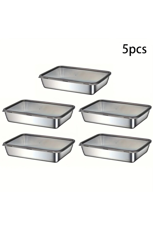 5pcs 5pc Stainless Steel Food Storage Containers Set - Leak-Proof Lids, Dishwasher Safe for Sandwich