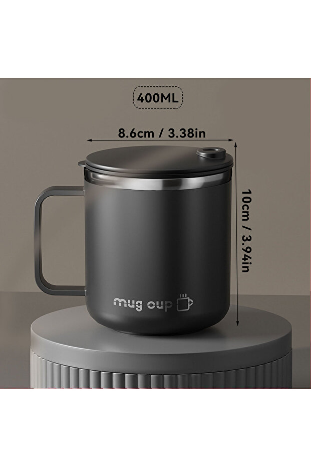Black Double Wall Insulated Coffee Cup Portable 304 Stainless Steel Drinking Cup L