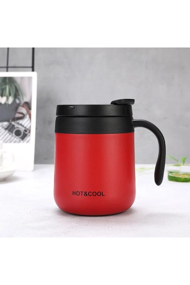 500ml Red 350/500ml Insulated Coffee Mug with Handle Stainless Steel Insulated Mug Coffee Tumbler Th