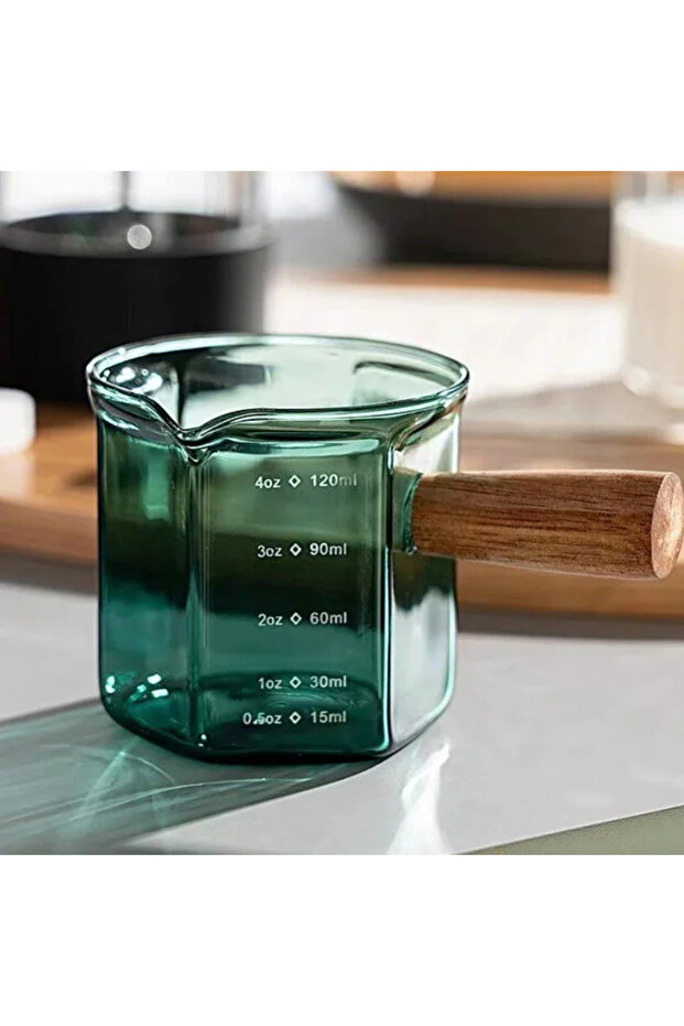 Green single 120ML Espresso Extraction Cups Glass Coffee Cup With Scale & Wooden Handle Single Mouth