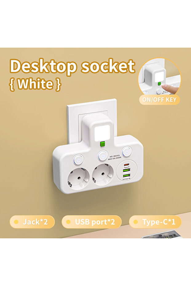 مقبس تيار متردد أبيض بمنفذ USB من الاتحاد الأوروبي، لوحة طاقة متعددة الطبقات، مقبس حائطي، فلتر شبكة عالمي، مع أو بدون - 1