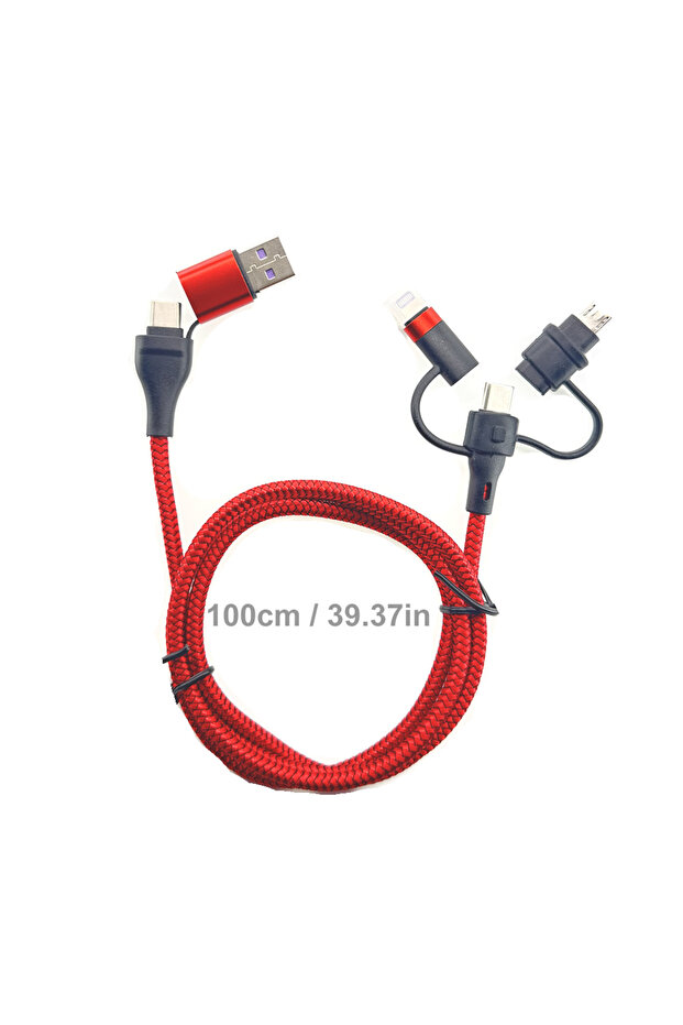 5 في 1 100 سم - أحمر PD 65 واط 4 5 في 1 كابل شحن سريع متعدد USB C مضفر من النايلون سلك مزامنة بيانات USB