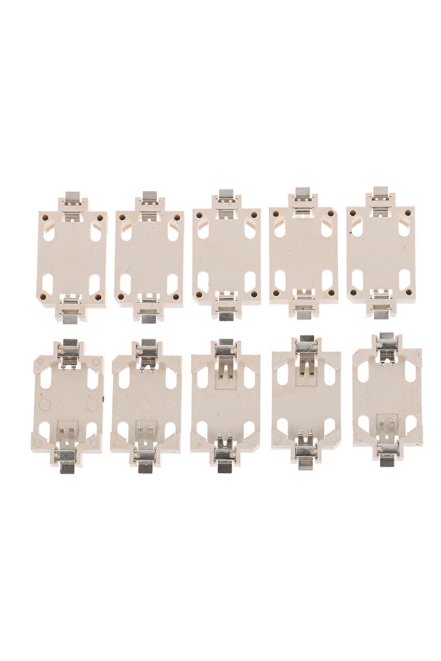 Silver 10Pcs White Housing Gold-Plated Tin-Plated Button Battery Holder For CR2032 Cr2025 Bs-6 SMD S