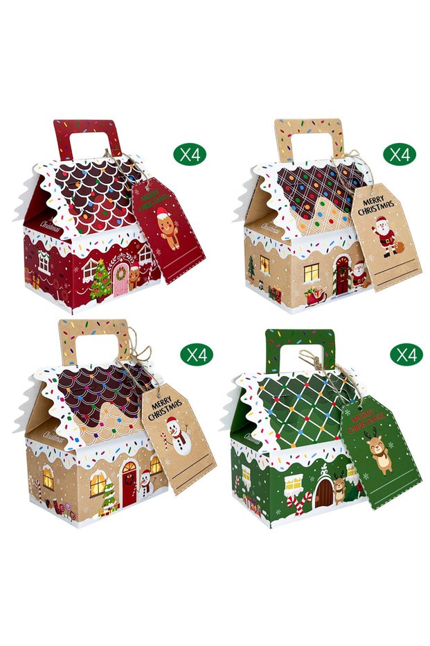 Other Other 861-16pcs 8/16pcs Christmas hand,held gift packaging box, Christmas gift box small house