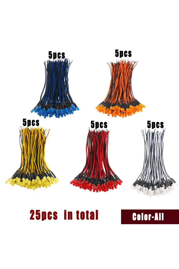 5 colors all 25pcs 12v Prewired Led Diode Lights 5mm Fast Slow Flash RGB Emitting Diodes Lamp DIY Pr