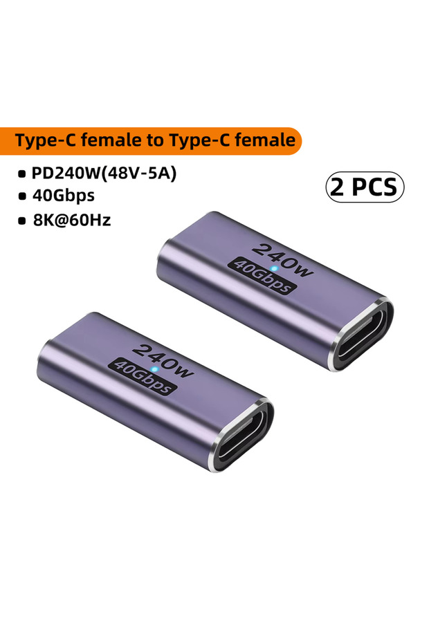 2x 240W CM-CM ZT USB C Female to Female Adapter with PD 240W 40Gbps 8K 60hz Video Compatible for Thu