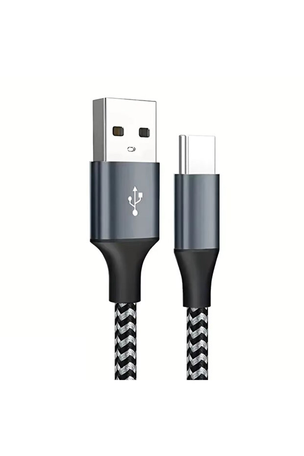 كابل USB من النوع A إلى النوع C مجدول من النايلون، أسود اللون، بطول 2 متر، متوفر بأطوال 1 متر و2 متر و3 متر، كابل شحن سريع من النوع C
