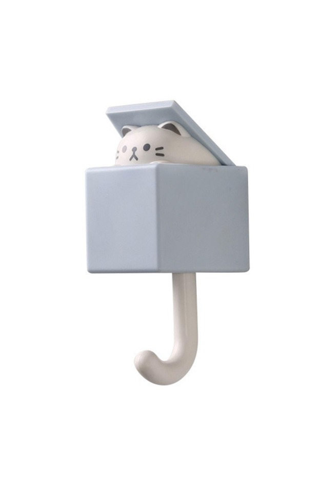 Light blue cat 1 PCS Creative Cat Hook Cute Seamless Dormitory Bedroom Door Hangers Hooks Key Umbrel