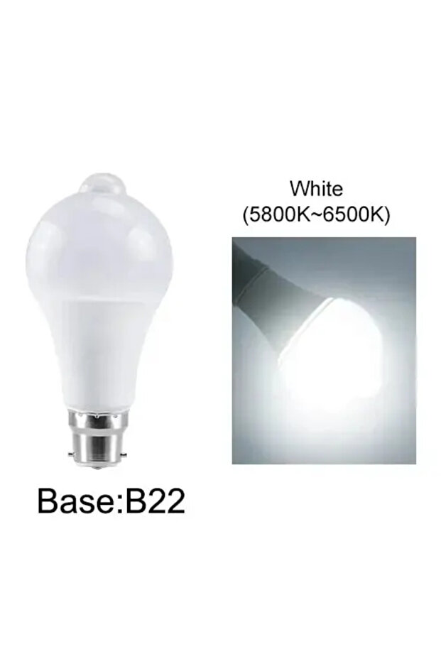 مصباح LED أبيض بارد بقوة 12 واط، قاعدة B22، مزود بمستشعر حركة، يعمل من الغسق إلى الفجر، يعمل بمستشعر حركة PIR