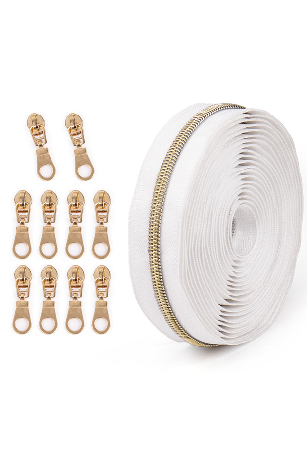 White and golden 5 #contrasting nylon zipper, suitable for home sewing DIY replacement zipper