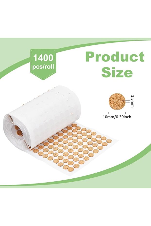 AECH06-10862 1400pcs 0.4x0.06 Inch Adhesive Cork Circles Flat Round Self-Adhesive Cork Round Dots Co