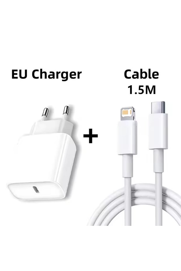 EU 1.5m Cable 20W Fast Charger For iPhone 13 mini 12 11 pro 14 Pro Max Plus X XR XS USB Type C Fast
