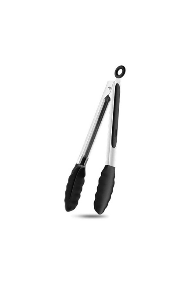 1pc 7 inch Black 1 Pc Black Silicone Food Tongs, Stainless Steel Food Tongs Outdoor BBQ Clamps For C