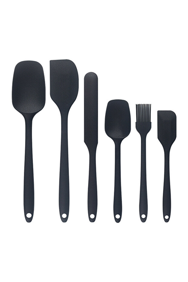 Black-Bag 6pc Silicone Spatula set for baking-cake frosting kit with brush, non-stick scrapers & cre
