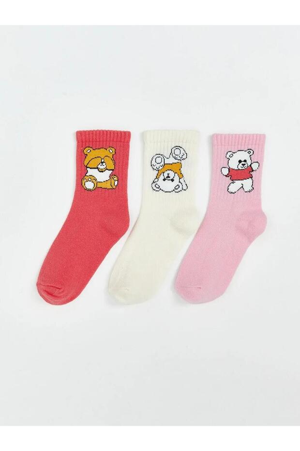 Lcw Bear Printed Girls' Socks 3-Piece (W5)