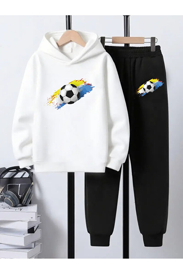 Hooded Sweatshirt Children's Bottom Top Set 3 Thread Cotton Football