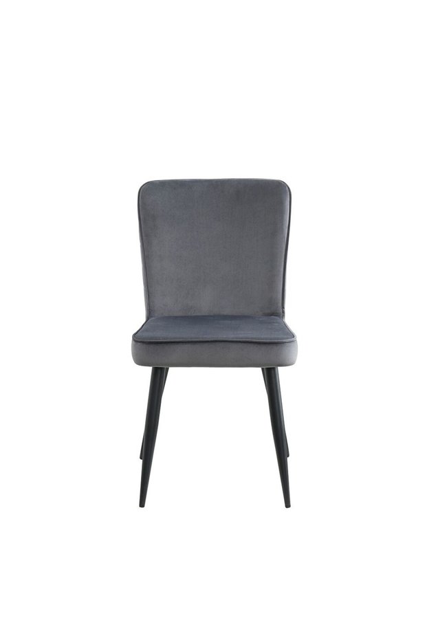 Santiago Fabric Dining Chair Set of 2 - Dark Grey/Black Upholstered Metal Chairs for Dining Room