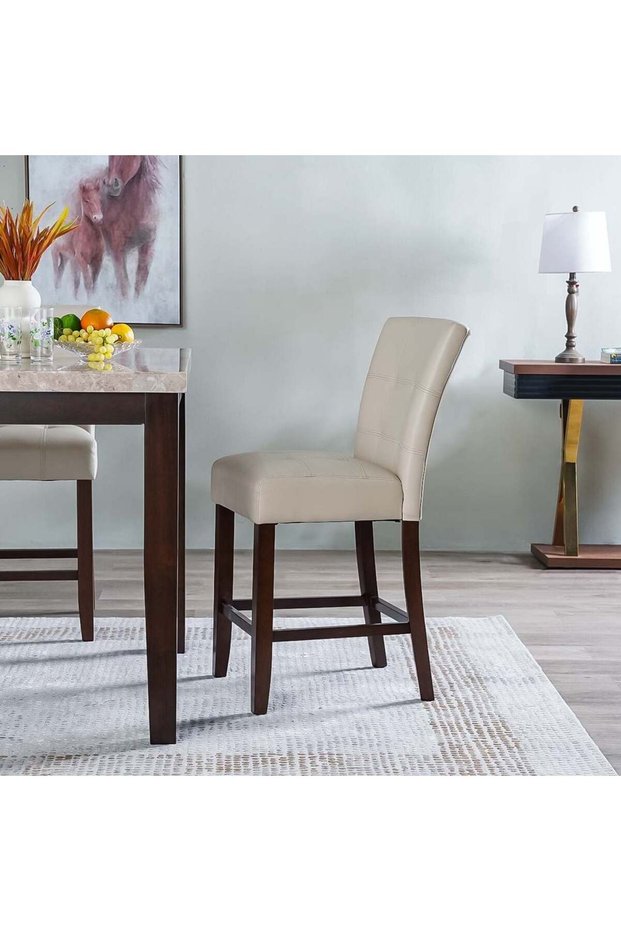 Brody Counter Height Dining Chair Set of 2 - Beige Upholstered Wood Chairs for Dining Room