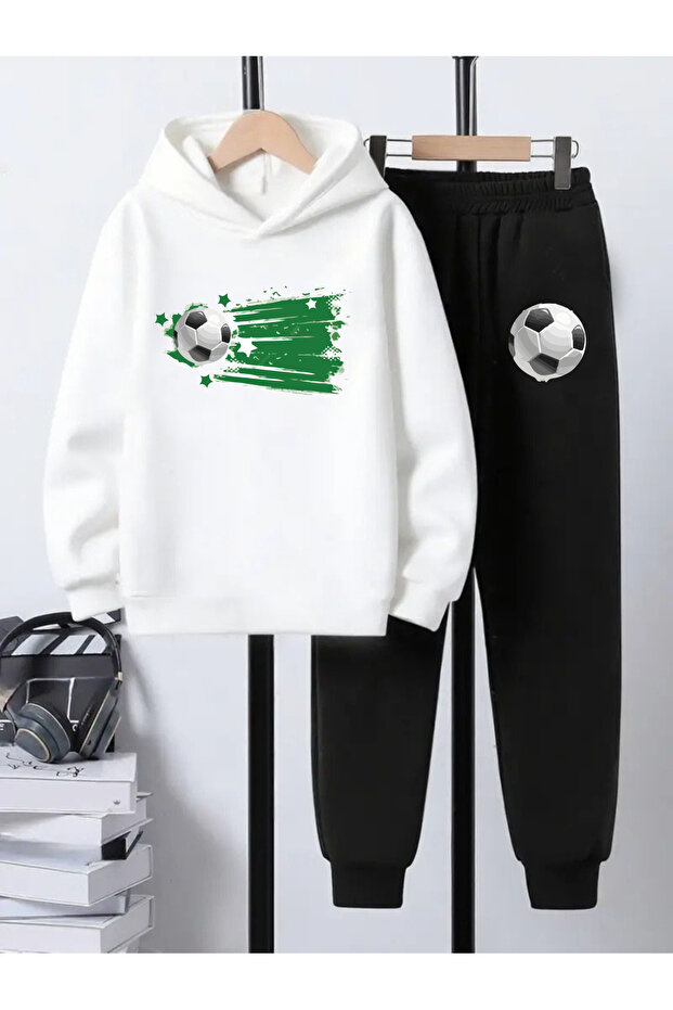 Hooded Sweatshirt Children's Bottom Top Set 3 Thread Cotton Football