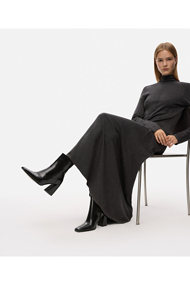 Blok topuklu deri görünümlü bot - 2