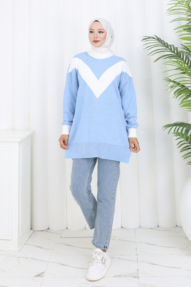 Patterned Knitwear Tunic S3017 Blue