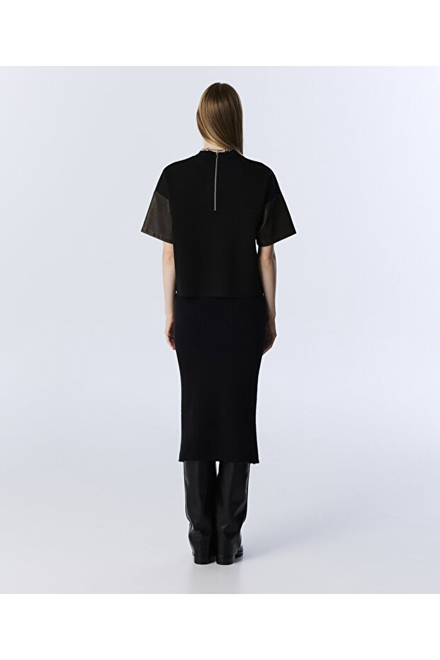 DERİ GÖRÜNÜMLÜ TROK BASKILI BLUZ - 7