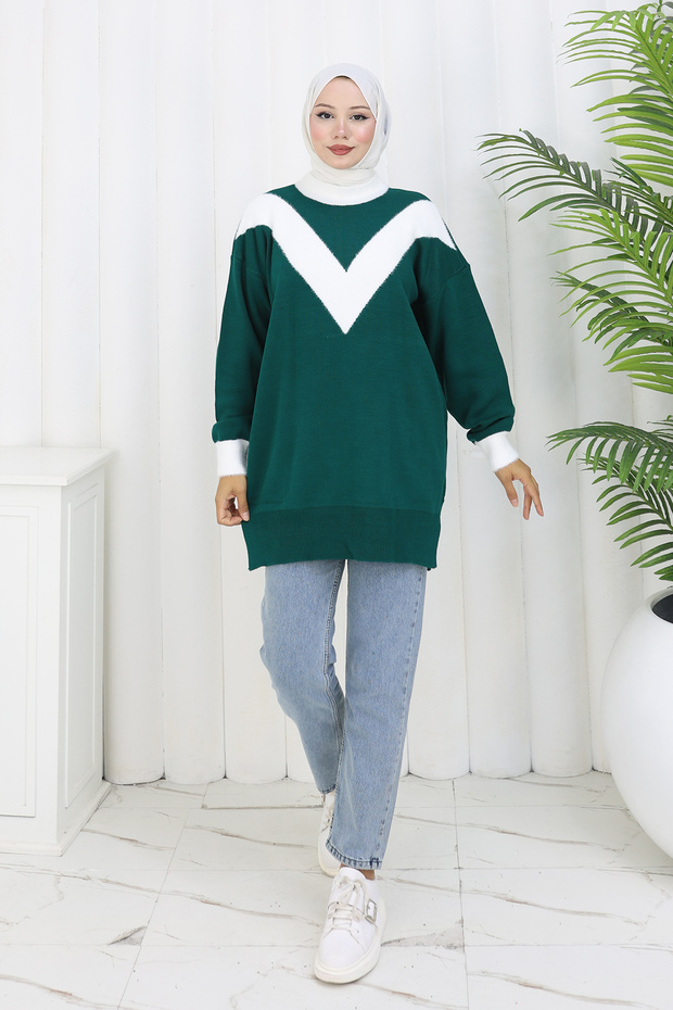 Patterned Knitwear Tunic S3017 Emerald Green