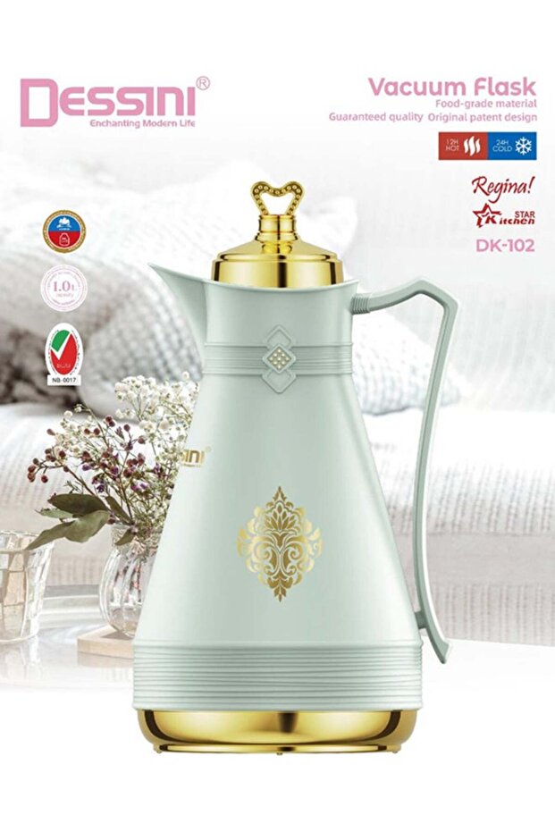 Tea & Coffee Vacuum Flask 1L Dk102 Green/Gold