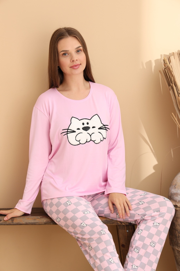 Σετ πιτζάμες Cat Pink Checkered - 1