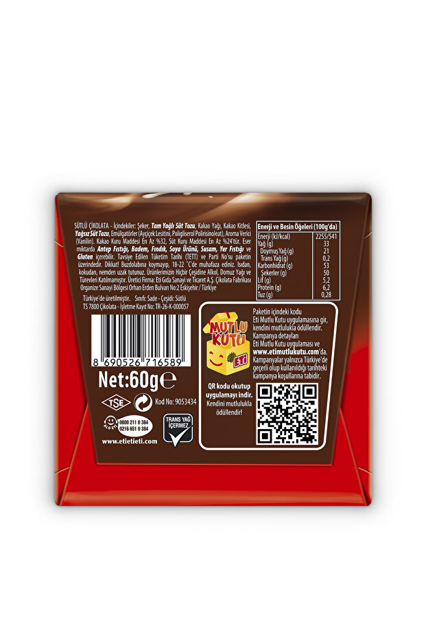 Çikolata Sütlü Kare 60 g x 10 Adet - 4