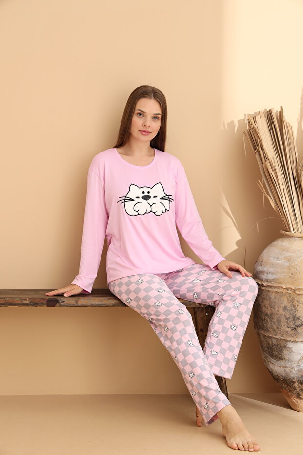Σετ πιτζάμες Cat Pink Checkered - 2