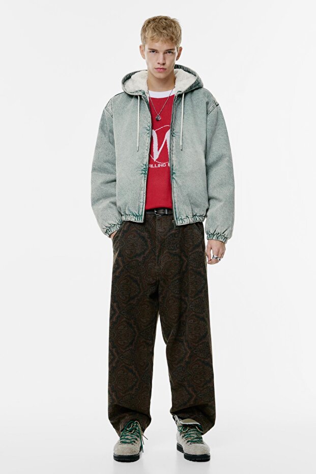 Kapüşonlu kürklü fermuarlı denim ceket - 3