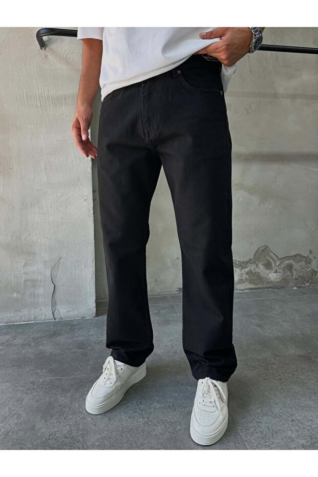 بنطلون جينز رجالي فضفاض بقصة واسعة من Black Stone Washed