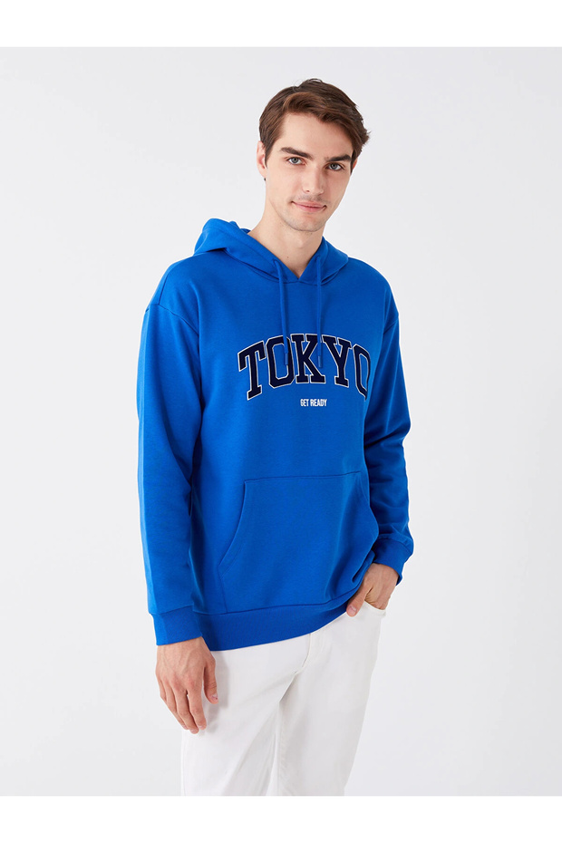 Xside Blue Long Sleeve Printed Men's Thick Hoodie