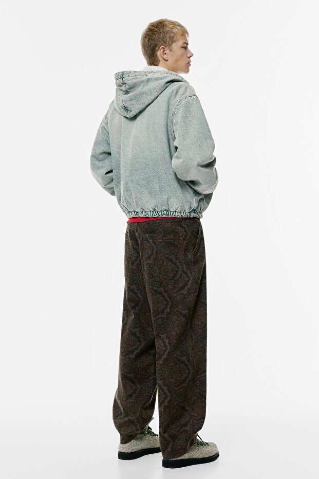 Kapüşonlu kürklü fermuarlı denim ceket - 5