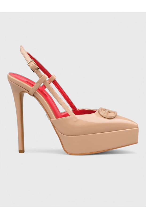 Women's Summer 15cm Open Heeled Shoes - 574 1287 - Beige Patent Leather