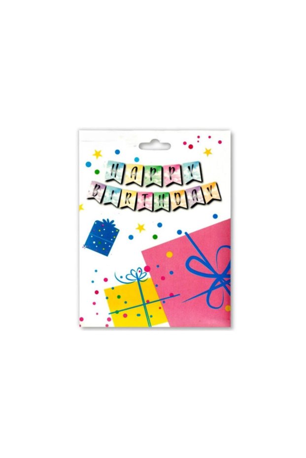 İstoç Happy Birthday Small Macaron Color Backdrop Silver Foil Zigzag Banner