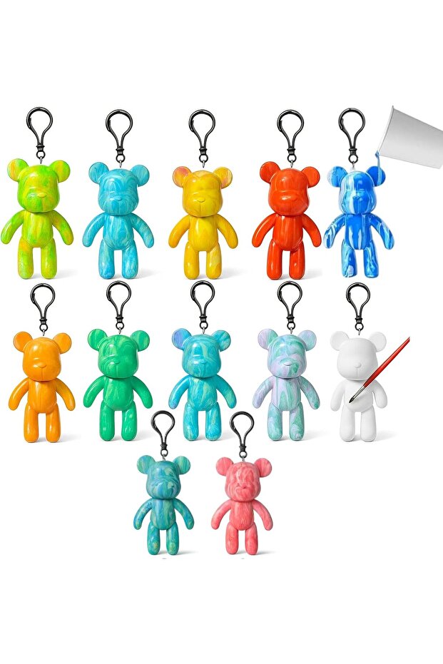 12-Pack DIY Fluid Bear Keychain Kit – Paintable Bear Figurines with Keyrings