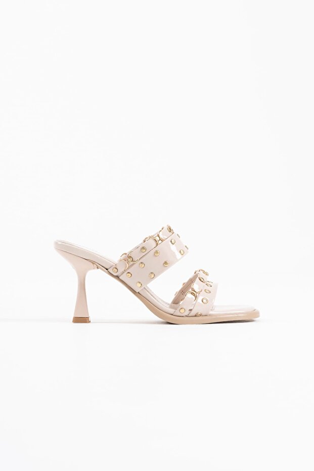 Merlin high heeled women's beige slippers